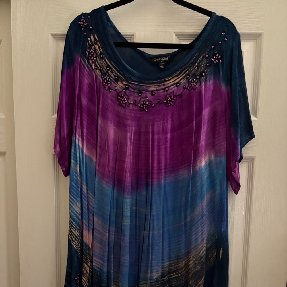 Comfy USA Blue and Purple Embellished Tunic
